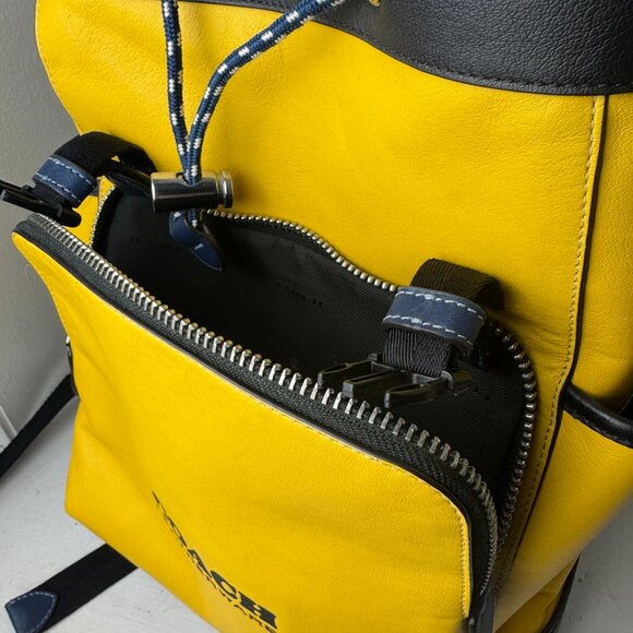 Yellow Coach Backpack | League Flap Backpack In Colorblock | Canary Yellow Navy - Picture 5 of 7